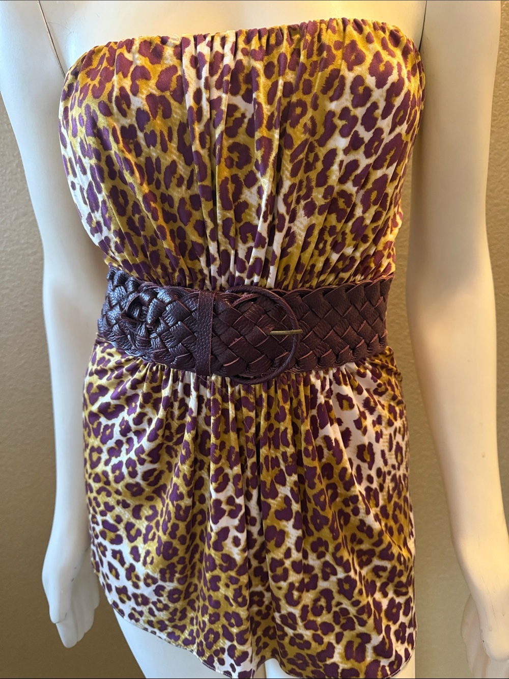 Strapless Leopard Print Tube Top in Yellow and Purple
